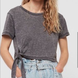 ALL SAINTS Grey Stone Crop Top Shirt Tee Tie S Small